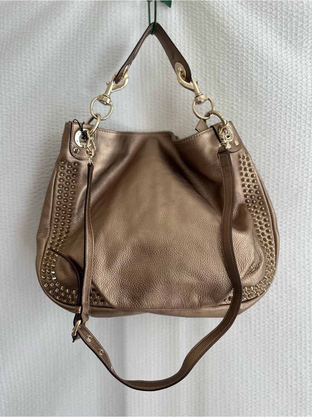 REBECCA MINKOFF Mini Luscious Hobo Bronze Leather Studded Shoulder Bag NWT